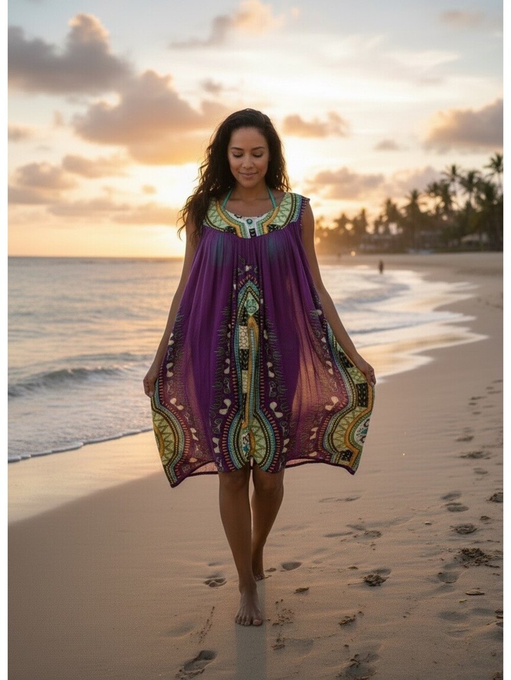 Advance Apparels Purple Dashiki Free Size Boho Sundress with Pockets